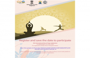 Register and save the date to participate in 9th International Day of Yoga on Wednesday, June 21, 2023.